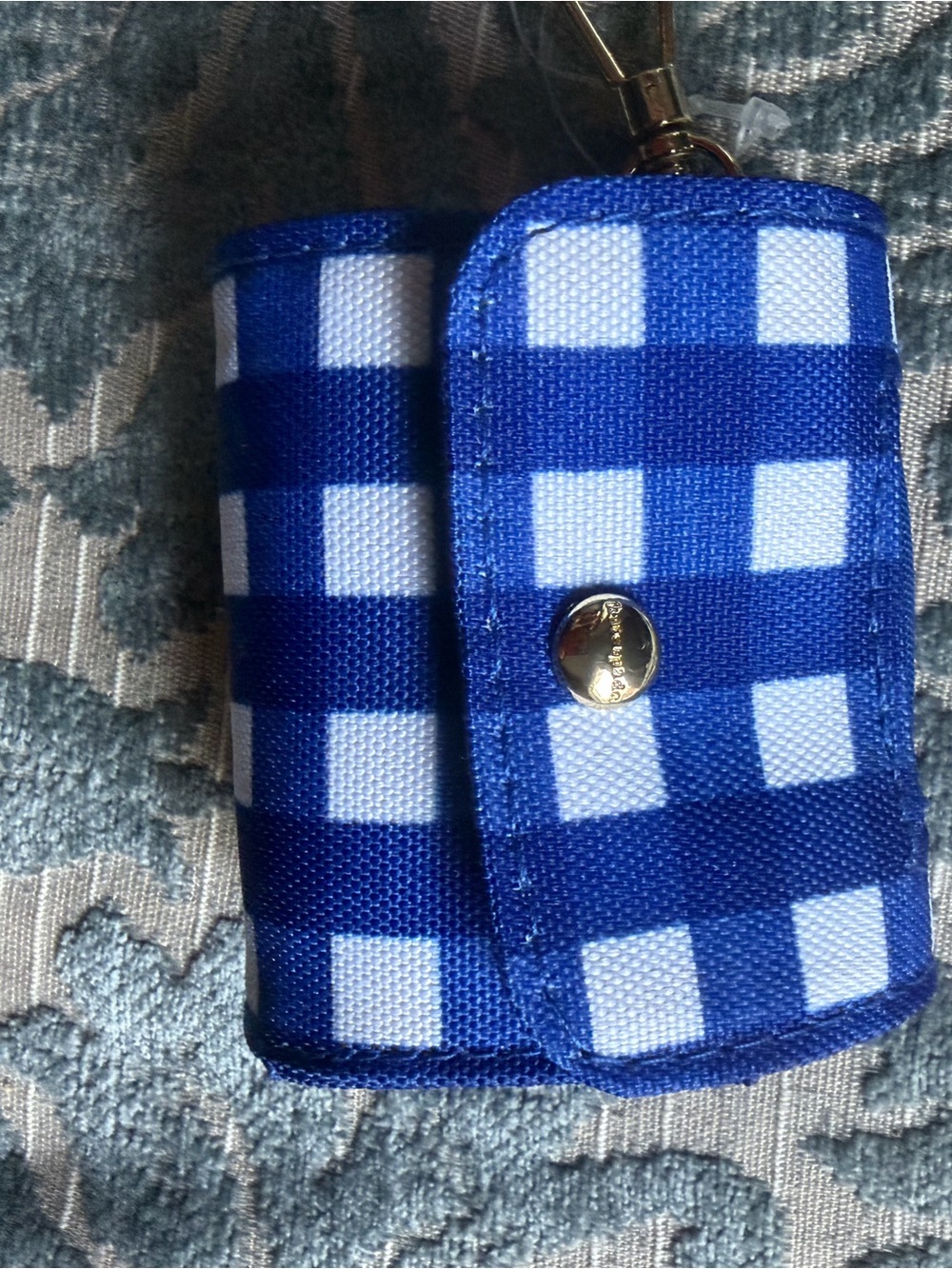 kate spade Blue and White Checkered Key Pouch dog plastic waste bags
